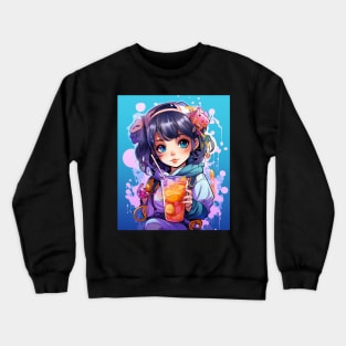 Kawaii Anime Girl Drinking Boba Crewneck Sweatshirt